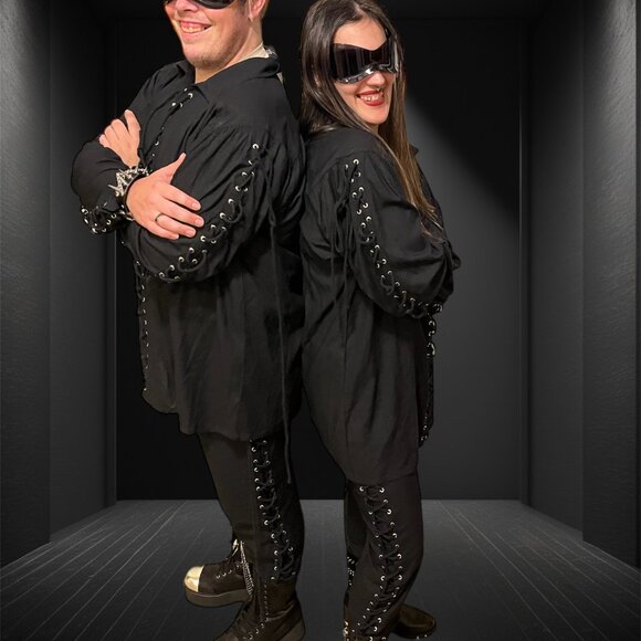 Elegant Black Lace-Up Men's Pirate Shirt - Picture 7 of 7